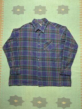 Vintage 80s long sleeve flannel shirt brushed cotton soft plaid purple men’s 3XL